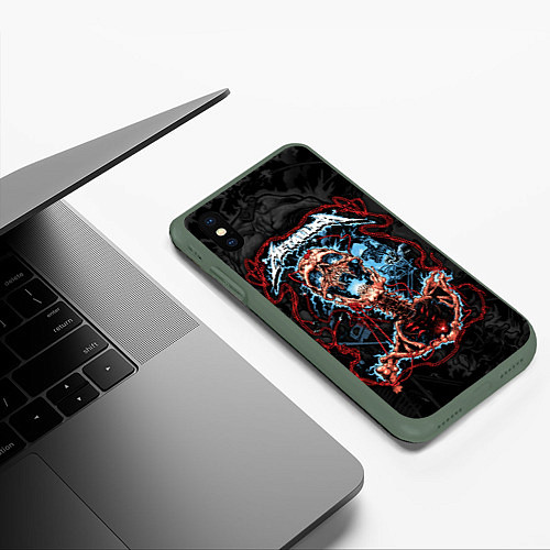 Чехол iPhone XS Max матовый Metallica - кричащий скелет / 3D-Темно-зеленый – фото 3