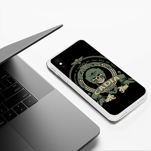 Чехол iPhone XS Max матовый Вархаммер - Cadia skull / 3D-Белый – фото 3