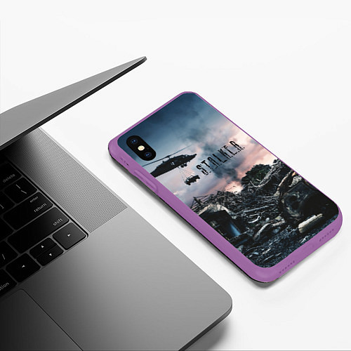 Чехол iPhone XS Max матовый S T A L K E R Чернобыль / 3D-Фиолетовый – фото 3