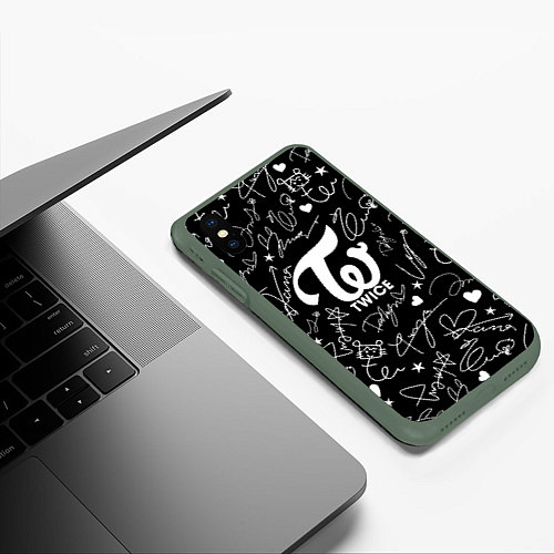 Чехол iPhone XS Max матовый TWICE АВТОГРАФЫ / 3D-Темно-зеленый – фото 3