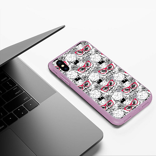 Чехол iPhone XS Max матовый Совы в очках / 3D-Сиреневый – фото 3