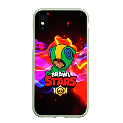 Чехол iPhone XS Max матовый BRAWL STARS LEON, цвет: 3D-салатовый