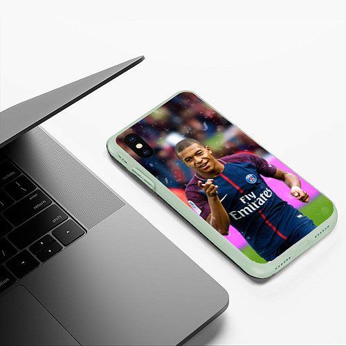 Чехол iPhone XS Max матовый Килиан Мбаппе / 3D-Салатовый – фото 3