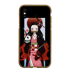 Чехол iPhone XS Max матовый Клинок рассекающий демонов, цвет: 3D-коричневый