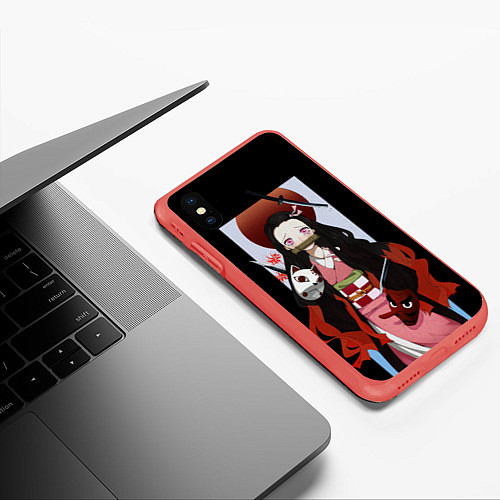 Чехол iPhone XS Max матовый Клинок рассекающий демонов / 3D-Красный – фото 3