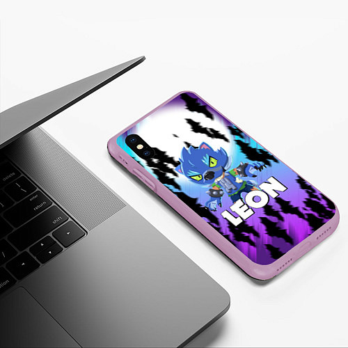 Чехол iPhone XS Max матовый BRAWL STARS ОБОРОТЕНЬ LEON / 3D-Сиреневый – фото 3