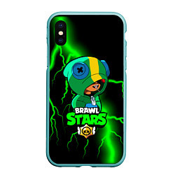 Чехол iPhone XS Max матовый Brawl Stars LEON, цвет: 3D-мятный