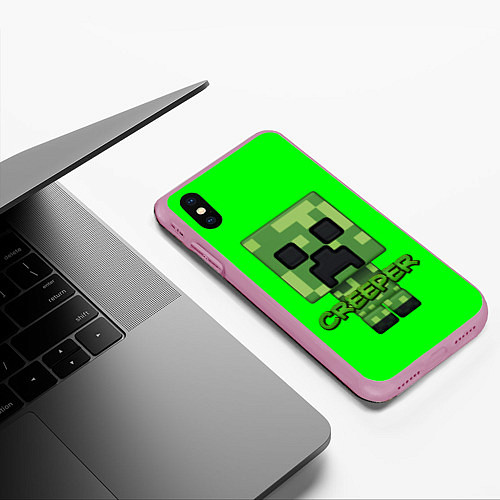 Чехол iPhone XS Max матовый MINECRAFT CREEPER / 3D-Розовый – фото 3