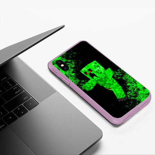 Чехол iPhone XS Max матовый MINECRAFT / 3D-Сиреневый – фото 3