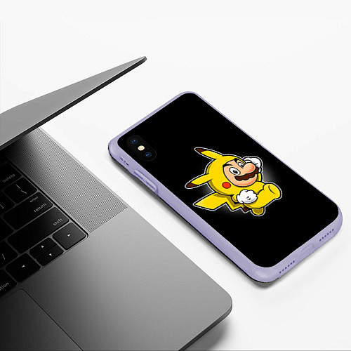 Чехол iPhone XS Max матовый Марио в костюме пикачу / 3D-Светло-сиреневый – фото 3