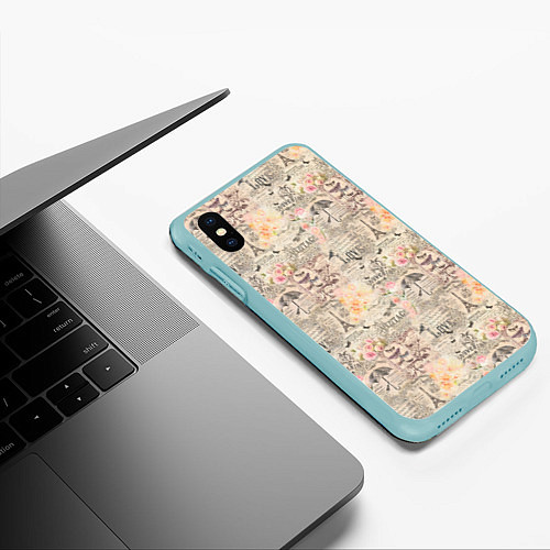 Чехол iPhone XS Max матовый Paris vintage theme / 3D-Мятный – фото 3