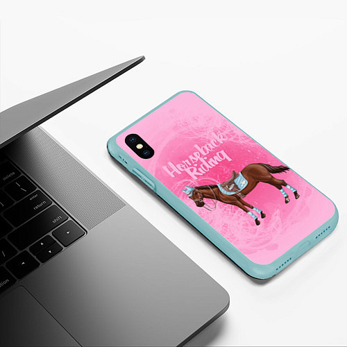 Чехол iPhone XS Max матовый Horseback Rading / 3D-Мятный – фото 3