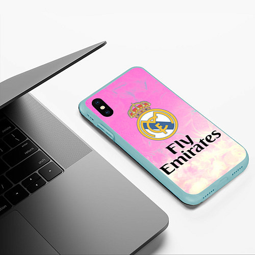 Чехол iPhone XS Max матовый Реал Мадрид / 3D-Мятный – фото 3