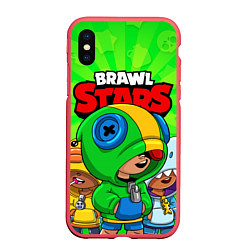 Чехол iPhone XS Max матовый BRAWL STARS LEON, цвет: 3D-красный