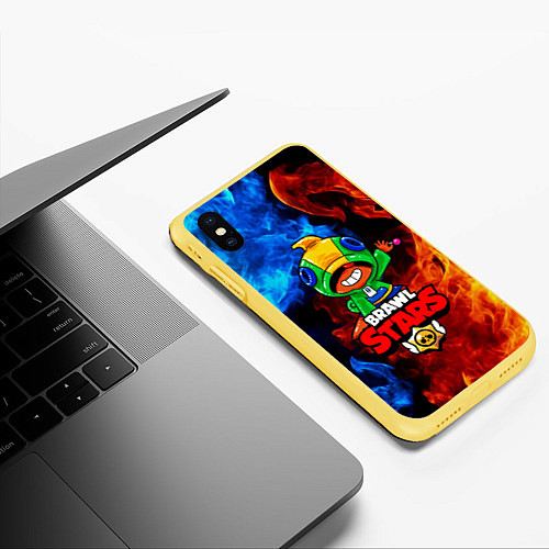 Чехол iPhone XS Max матовый Brawl Stars LEON / 3D-Желтый – фото 3