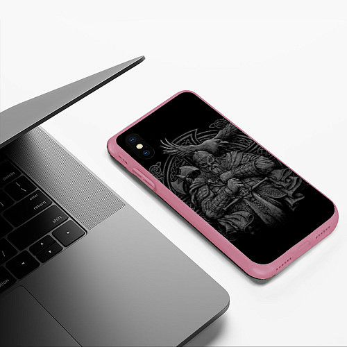 Чехол iPhone XS Max матовый Викинг / 3D-Малиновый – фото 3