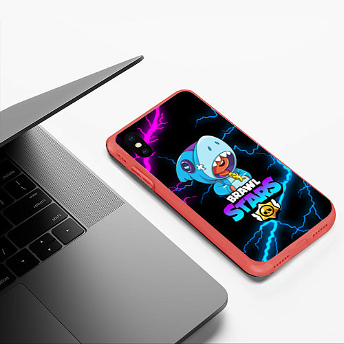 Чехол iPhone XS Max матовый BRAWL STARS LEON SHARK / 3D-Красный – фото 3
