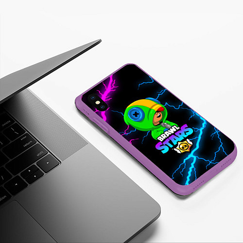 Чехол iPhone XS Max матовый BRAWL STARS LEON / 3D-Фиолетовый – фото 3