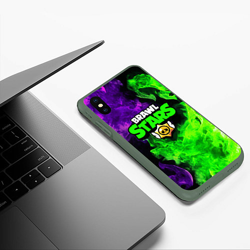 Чехол iPhone XS Max матовый BRAWL STARS / 3D-Темно-зеленый – фото 3