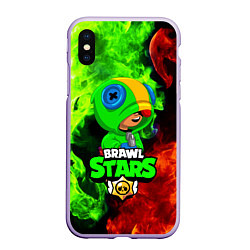 Чехол iPhone XS Max матовый BRAWL STARS LEON, цвет: 3D-светло-сиреневый