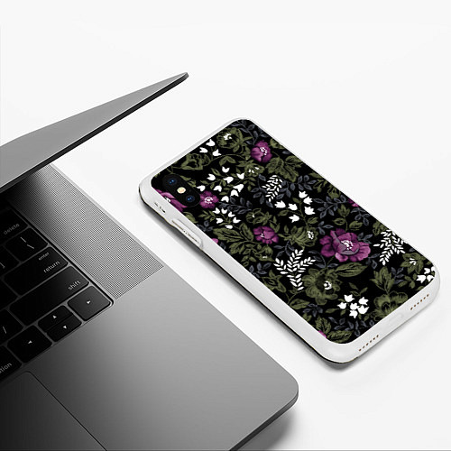 Чехол iPhone XS Max матовый Цветы / 3D-Белый – фото 3