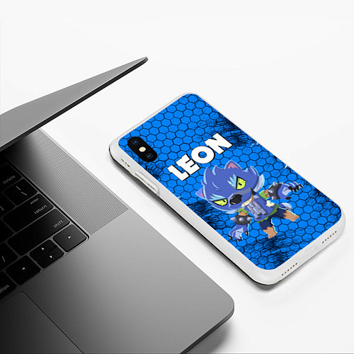 Чехол iPhone XS Max матовый BRAWL STARS LEON ОБОРОТЕНЬ / 3D-Белый – фото 3