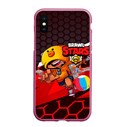 Чехол iPhone XS Max матовый Brawl stars, цвет: 3D-малиновый