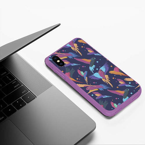 Чехол iPhone XS Max матовый Райские попугаи / 3D-Фиолетовый – фото 3