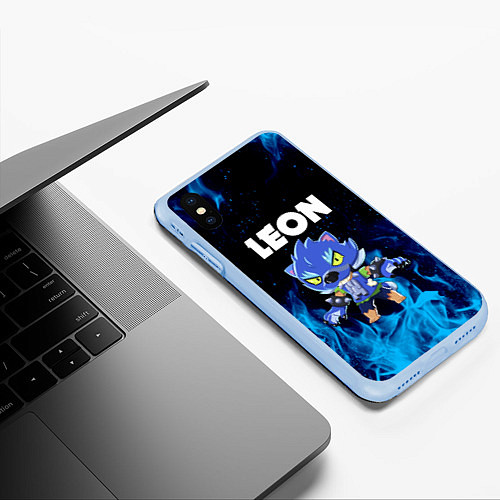 Чехол iPhone XS Max матовый BRAWL STARS LEON / 3D-Голубой – фото 3