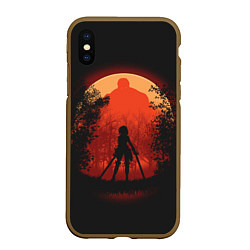 Чехол iPhone XS Max матовый Атака Титанов, цвет: 3D-коричневый