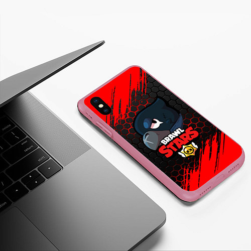 Чехол iPhone XS Max матовый BRAWL STARS CROW / 3D-Малиновый – фото 3