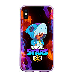 Чехол iPhone XS Max матовый BRAWL STARS LEON SHARK, цвет: 3D-сиреневый