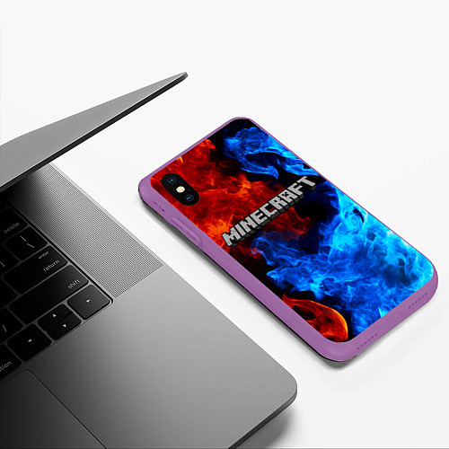 Чехол iPhone XS Max матовый MINECRAFT / 3D-Фиолетовый – фото 3