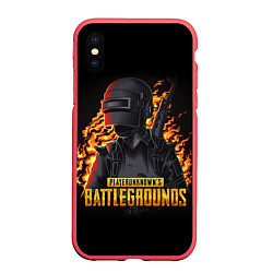 Чехол iPhone XS Max матовый PUBG, цвет: 3D-красный