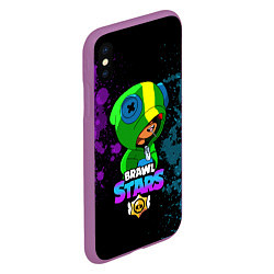 Чехол iPhone XS Max матовый Brawl Stars LEON, цвет: 3D-фиолетовый — фото 2