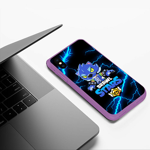 Чехол iPhone XS Max матовый BRAWL STARS LEON / 3D-Фиолетовый – фото 3