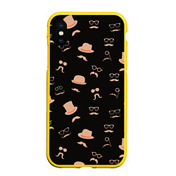 Чехол iPhone XS Max матовый Цилиндр Усы Джентльмен, цвет: 3D-желтый
