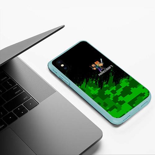 Чехол iPhone XS Max матовый MINECRAFT / 3D-Мятный – фото 3