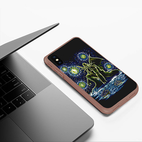Чехол iPhone XS Max матовый Ктулху / 3D-Коричневый – фото 3