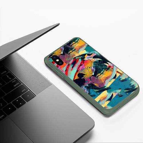 Чехол iPhone XS Max матовый Абстрактный рисунок / 3D-Темно-зеленый – фото 3