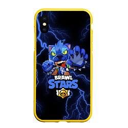 Чехол iPhone XS Max матовый Brawl Stars LEON, цвет: 3D-желтый