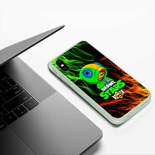 Чехол iPhone XS Max матовый BRAWL STARS LEON / 3D-Салатовый – фото 3