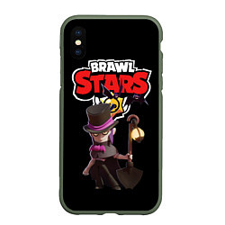 Чехол iPhone XS Max матовый Мортис Brawl Stars, цвет: 3D-темно-зеленый