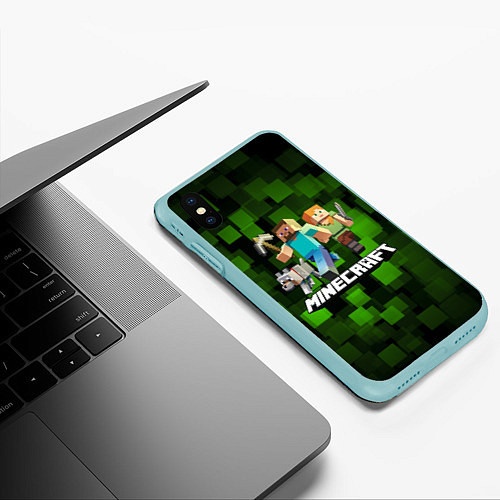 Чехол iPhone XS Max матовый Minecraft Майнкрафт / 3D-Мятный – фото 3