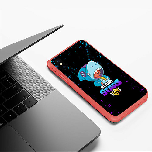 Чехол iPhone XS Max матовый BRAWL STARS LEON SHARK, / 3D-Красный – фото 3