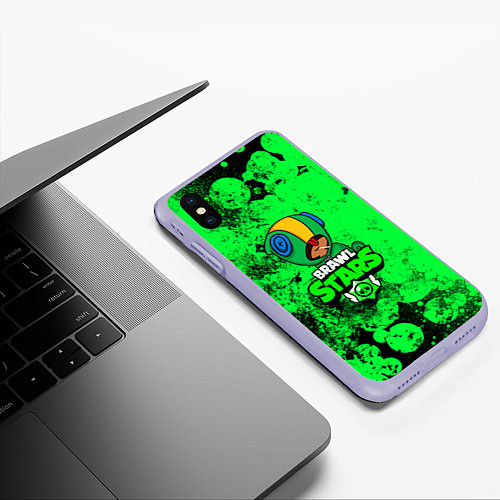 Чехол iPhone XS Max матовый BRAWL STARS LEON / 3D-Светло-сиреневый – фото 3