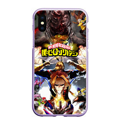 Чехол iPhone XS Max матовый MY HERO ACADEMIA коллаж из героев, цвет: 3D-светло-сиреневый