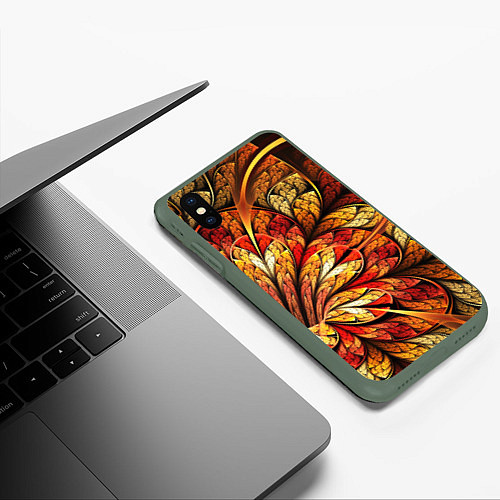 Чехол iPhone XS Max матовый ФРАКТАЛЬНЫЙ УЗОР / 3D-Темно-зеленый – фото 3