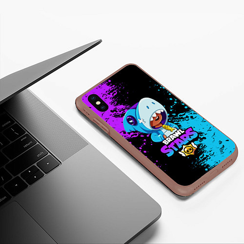 Чехол iPhone XS Max матовый Brawl Stars Leon Shark / 3D-Коричневый – фото 3