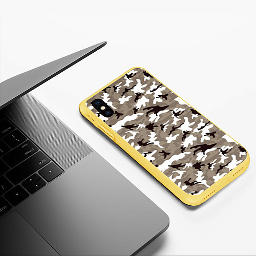 Чехол iPhone XS Max матовый Камуфляж: зимний / 3D-Желтый – фото 3